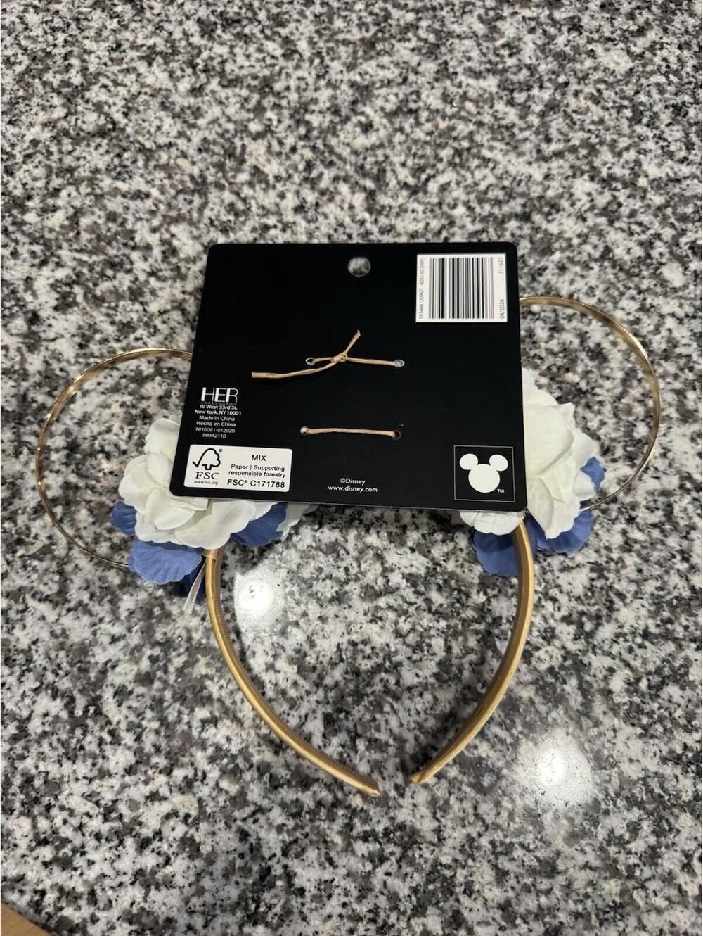 Disney Mickey Mouse Floral Ears Headband (Blue/White/Gold) - Picture 3 of 5
